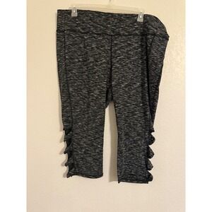 LB Active Women's Black Grey Capri Leggings Cutout Detail Activewear Size 26 28